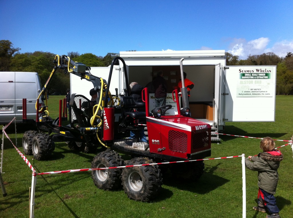 Seamus Whelan exhibiting his Mobile Training Unit and Mini Forwarder at the Forestry Expo at Stradbally Estate in Laois.